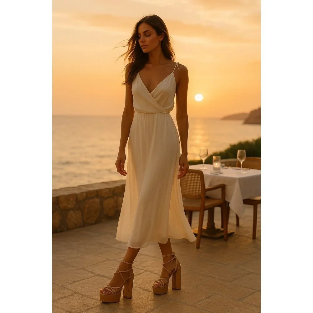Cult Gaia Hyte Platform High Block Heel Sandals Camel Size 7.5 New In Box